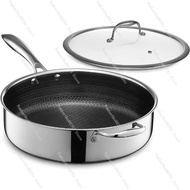 HexClad Hybrid Deep Sauté Pan and Lid, Nonstick 5.5 Qt, Dishwasher and Oven Safe