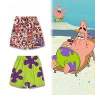 [M-5XL] Unisex Patrick Star SpongeBob Summer Beach Shorts Quick-Dry Cartoon Floral Hawaiian Funny Pa