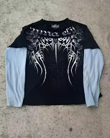 Y2K MMA ELITE Long sleeved T shirt New Fashion Round Neck Oversized T shirt Mens Womens Casual Vinta