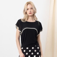 【MEDUSA】白滾邊雪紡荷葉蓋肩上衣(M-2L) | 女短袖上衣 雪紡上衣