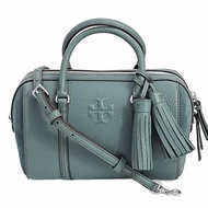 【TORY BURCH】荔枝皮革拼接麂皮流蘇兩用波士頓包-莫蘭迪綠(背帶兩款可替換)