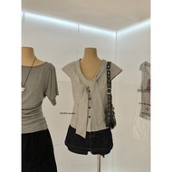 I'Aura Pre-Order | Checked V-Neck Front Tie Top _ w10269