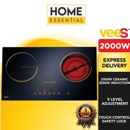 VEES 2000W + 2000W HL-400K Dual Zone Delicooker Built-in Induction and Ceramic Hob Electric Cooker C