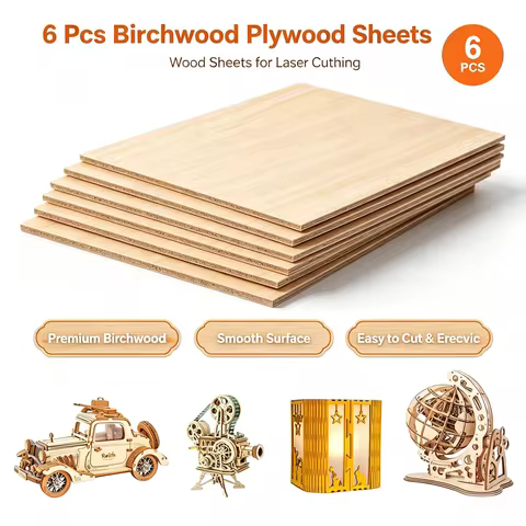 Unfinished Birch Plywood Sheets 3mm Thick Natural Blank Wood Board 6 Sheets For Laser Cutter Engrave