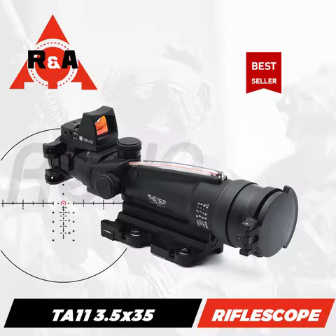 Tactical TA11 3.5X35 Real Red Fiber Optic Illuminated Glass Hunting Scope with Red Dot Sight