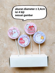 satu set lilin ulang tahun karakter Molang Piu piu / molang Piu-Piu