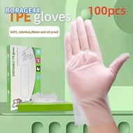 BORAGE44 100Pcs Cleaning Gloves, Food Grade TPE Disposable Gloves, Transparent Non-Slip Acid Work Sa