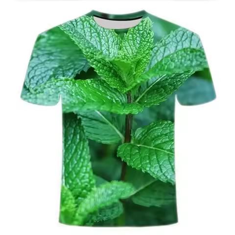 Mint Green Plant 3D Printing Men's T-shirt O-neck Fashion Summer Cool Short Sleeve Plus Size Comfort