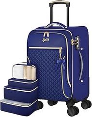 Carry On Luggage 22x14x9 Airline Approved, 20 Inch Softside Suitcase with 4 Pcs, Lightweight Luggage