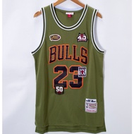 IDAWN7 Embroidered Michael Flight Green Basketball Jersey With Chicago Bulls Logo