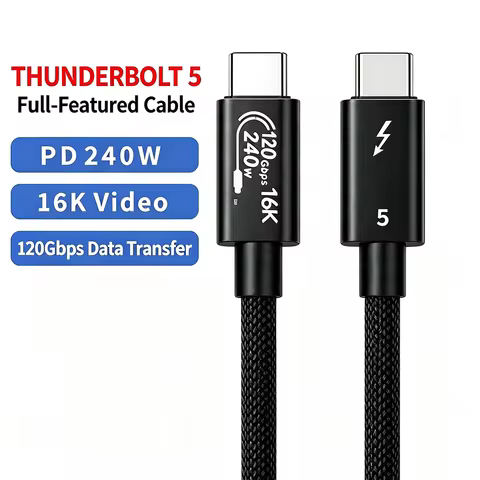 HANNUO Thunderbolt 5 Cable 120Gbps PD 240W Data Cable Braided Fast Charging Single 4K@540Hz Dual 8K@