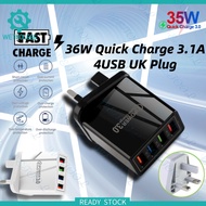 QC 30W Fast Adapter Charger 4 USB Port Phone Charger Adapter 3.0 USB Charger Plug  Pengecas Telefon 
