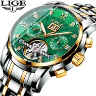 LIGE Business Watch Men Automatic Mechanical Tourbillon Watch Luxury Fashion Stainless Steel Sport W