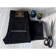 Raw denim jeans indigo x indigo semi straight accent selvedge