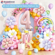 DREAMFOREST 7Pcs Retro Matte Pink Daisy Foil 40inch Balloon Kit Daisy Number Balloons For Birthday G