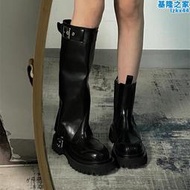 切爾西短靴女2023秋冬新款兩穿增高厚底黑色靴子可拆卸褲管長筒靴