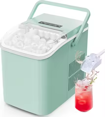 Portable Countertop Ice Maker, 9 Cubes in 6 Mins, 26.5lbs/24Hrs, Green, Includes Scoop & Basket