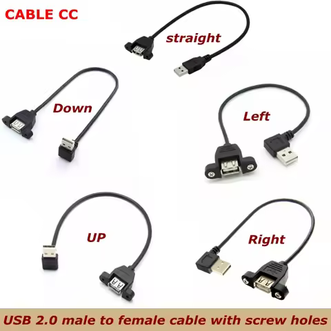 Right angle 90 degree USB2.0 male to female extension mini USB 2.0 cable with panel mounting screw h