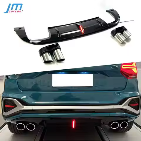 for Audi Q2 Hatchback 2022 Car Rear Bumper Lip Diffuser Spoiler With LED With Exhaust Tips Muffler P