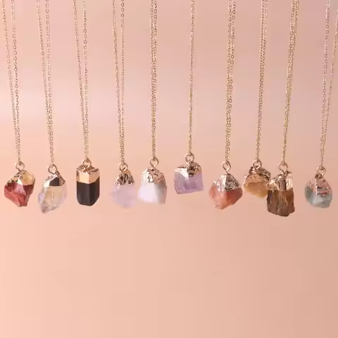 Dainty Charm Necklace Natural Raw Stone Pendant Adjustable Lucky Protection Jewelry Gift Energy Heal