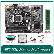 B75 ETH Mining Motherboard 12 PCIE to USB LGA1155 G630 CPU+Cooling Fan+DDR3 8GB 1600Mhz RAM B75 BTC Miner Motherboard