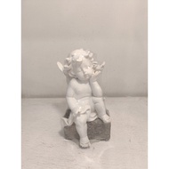 White Hand Chin Sitting Angel Statue 7x12.5cm (8818) - Angel Statue - Angel Statue