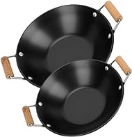 Luxshiny 2pcs stainless steel griddle large wok pan griddle pan traditional wok pan cast iron wok with lid woks steel skillet small stockpot vermicular wooden individual big wok non stick