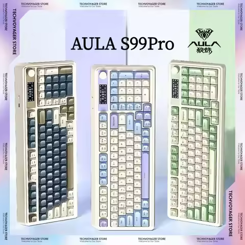 AULA S99 Pro Gaming Keyboard Tri-Mode Wireless Multi-Function Knob Display Screen RGB Customized E-s