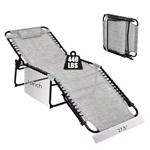 Outdoor Lounge Chair 440lbs Capacity 27 Oversize Folding Beach Tanning Sunbath Chair with Adjustable