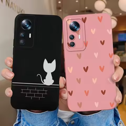 For Xiaomi 12X 12T Pro Phone Case Love Heart Cat Liquid Silicone Camera Protection Shell Cover For X