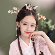 Hanfu Headdress Children's Women Hair Accessories Girls' Ancient Style Flow Shake Su Bu Hairpin Full Set Ancient Costume Flower Performance Pink