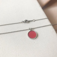 皮革鎖骨鏈_字母A~Z_復古銀框#12_珊瑚紅