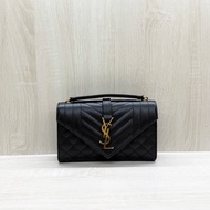 YSL黑金釦粒面牛皮菱格斜紋側背包小號Envelope/6001950