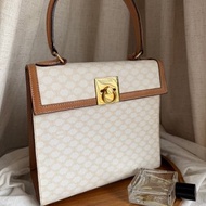稀有中古包Vintage Celine 白色老花手提包Kelly Bag