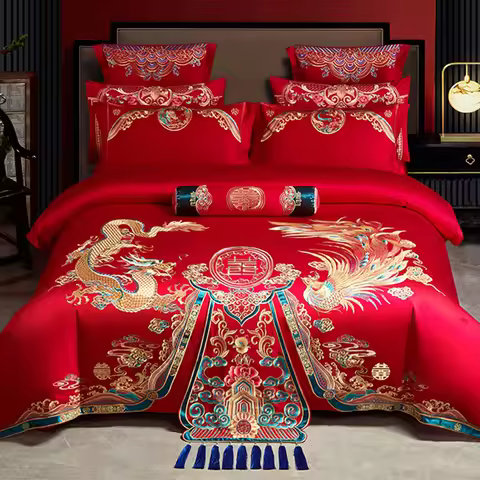 100/140CT Long-staple cotton Chinese-style wedding festive 4-pcs duvet cover set a witness to marria