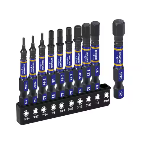 Geinxurn 2inches Multi Hex Head SAE Insert Bits Set ,S2 Steel Hex Screwdriver Bit set with Base and 