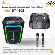 Speaker Portable karaoke 15 inch DAT DT 1505 X2 LED Free 2 Mic Wireles