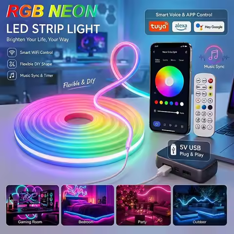 Smart RGB Neon LED Strip Lights Work with TUYA/Alexa, USB 108LEDs/M Lamp Tape,APP Control Dimmable W