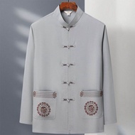 Bộ Đồ Nam Dài Tay Mùa Xuân Thu Hai Mảnh Phong Cách Trung Hoa Cổ Điển Cho Bố Và Ông Nội Bằng Lụa Băng