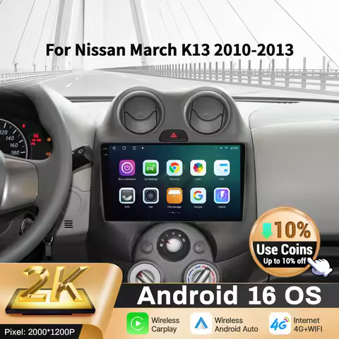 9 inch Car Radio For Nissan March K13 2010-2013 Android 16 BT Carplay Multimedia Navigation Head Uni