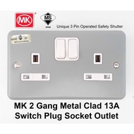 Solid Heavy Duty MK 2 Gang Metal Clad 13A Switch Plug Socket Outlet For Industrial Electrical