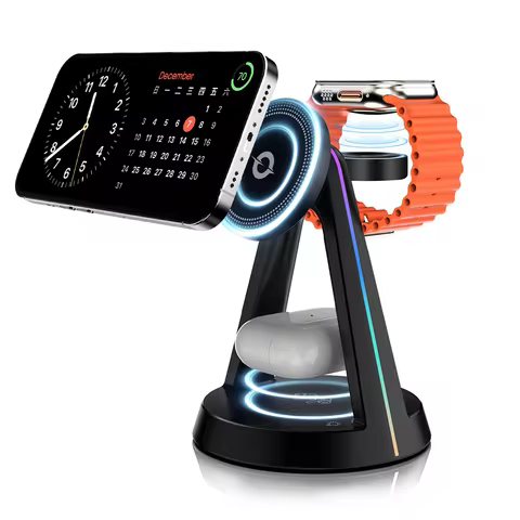 3 In 1 Fast Magnetic Wireless Charger Station 15W Macsafe Charging Stand For iPhone 17 16 15 14 Pro 