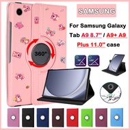 For Samsung Galaxy Tab A9 8.7'' A9+ A9 Plus 11.0''2023 SM-X110 X210 360° Multi-angle Rotary Protector Cover with cute Stickers Transparent DIY flip bracket high-quality Tablet protection case