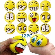 12PCS Stress Ball Squeeze Squishy Fidget Toy Emoji Smiley Stress Relief Hand Exercise Squishy Toys