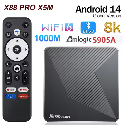 X88 PRO X5M Android 14 TV BOX 4GB 64GB Amlogic S905A1000M AV1 TVBOX 2.4G&5G Dual Wifi Wifi6 HDR10+ D