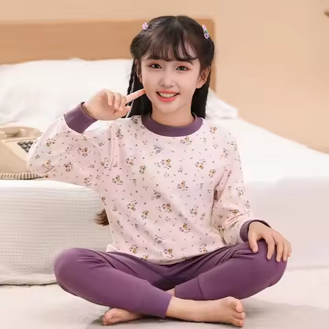 100% Cotton Girls Pajamas Sets Teenager 2 To 3 4 5 6 7 8 9 10 11 12 13 Years Long Sleeve Cartoon Rab