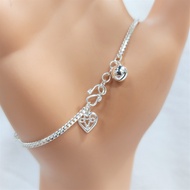 5220#Original 925 silver 纯银心形手链/银脚链 # Rantai Tangan / Kaki Pure 925 Silver Bracelet 纯银手链#Silver Brac