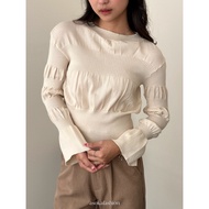 ASOKA Haily Top 3145 - Smocked Women Knit Top Puff Long Sleeve - Korean Blouse Women's Top