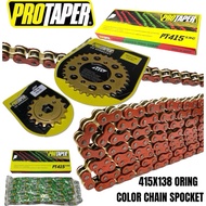 LC/RXZ/Y125/Y15/Y16 PROTAPER 415X138 ORING SPOCKET SET GREEN/ORANGE CHAIN (4 LOBANG)