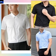 Smooth, body-hugging short-sleeved office shirt in soft, cool silk fabric, standard Korean form - MO